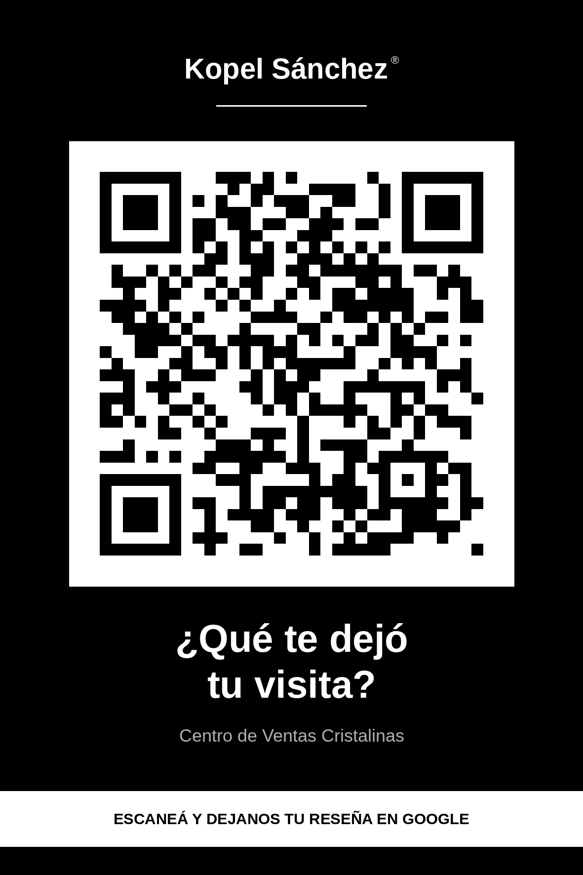 Tarjeta con el c&oacute;digo QR de Centro de Ventas Cristalinas
