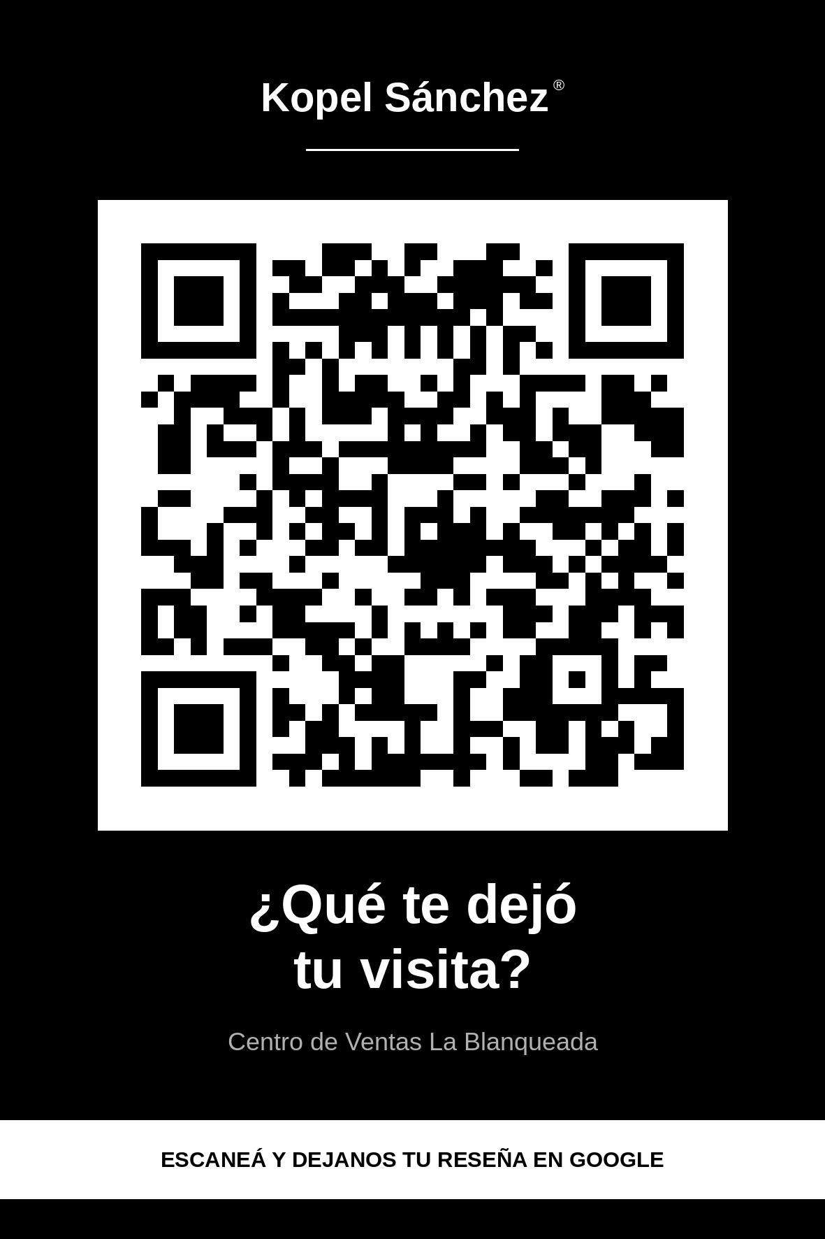 Tarjeta con el c&oacute;digo QR de Centro de Ventas La Blanqueada