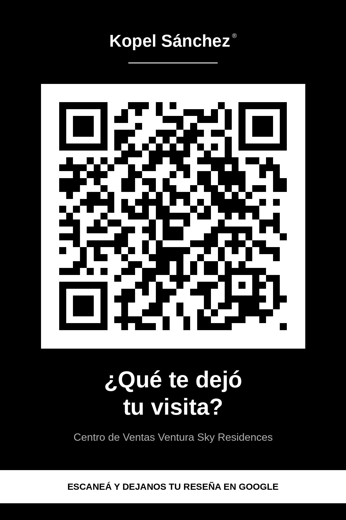 Tarjeta con el c&oacute;digo QR de Centro de Ventas Ventura Sky Residences